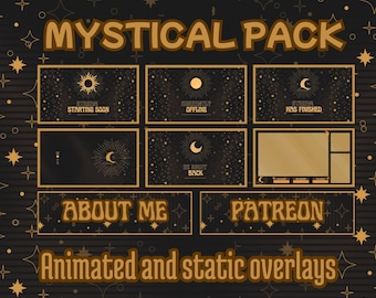 Mystic Star Streaming Package for Twitch: Celestial, beautiful golden moons and sun, overlays, scenes, panels, banner, stinger