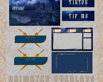 Animated streaming package ready for Twitch, medieval knight theme, dark fantasy overlays, scenes, panels, and alerts