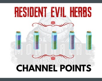 5 Resident Evil Twitch channel points, Healing Herbs Streaming Badge, Emotes, Overlays, YouTube, Discord
