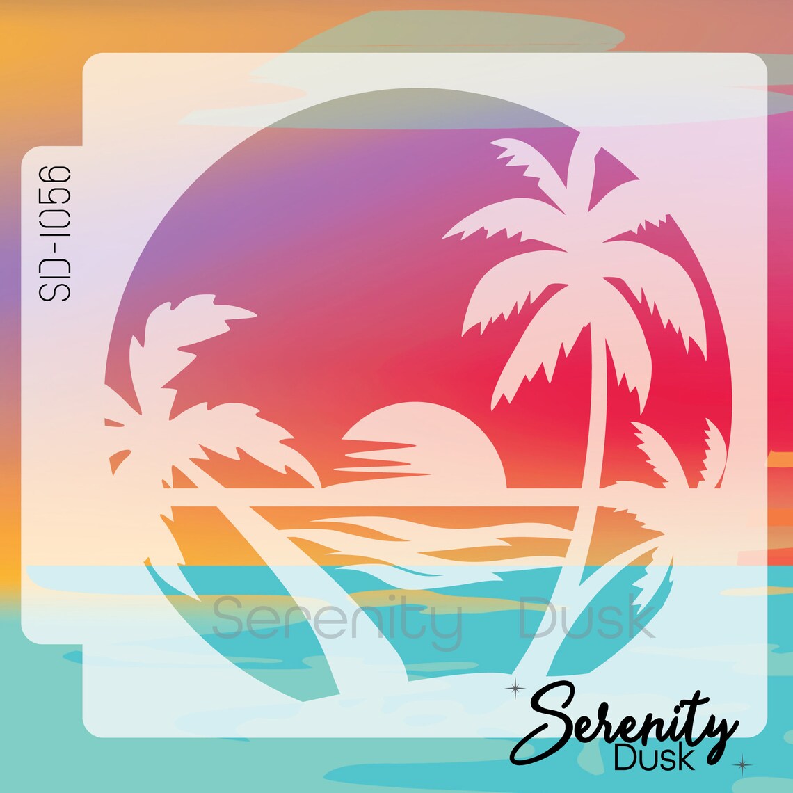 Island Sunset Stencil Palm Trees Stencil Reusable Stencil | Etsy