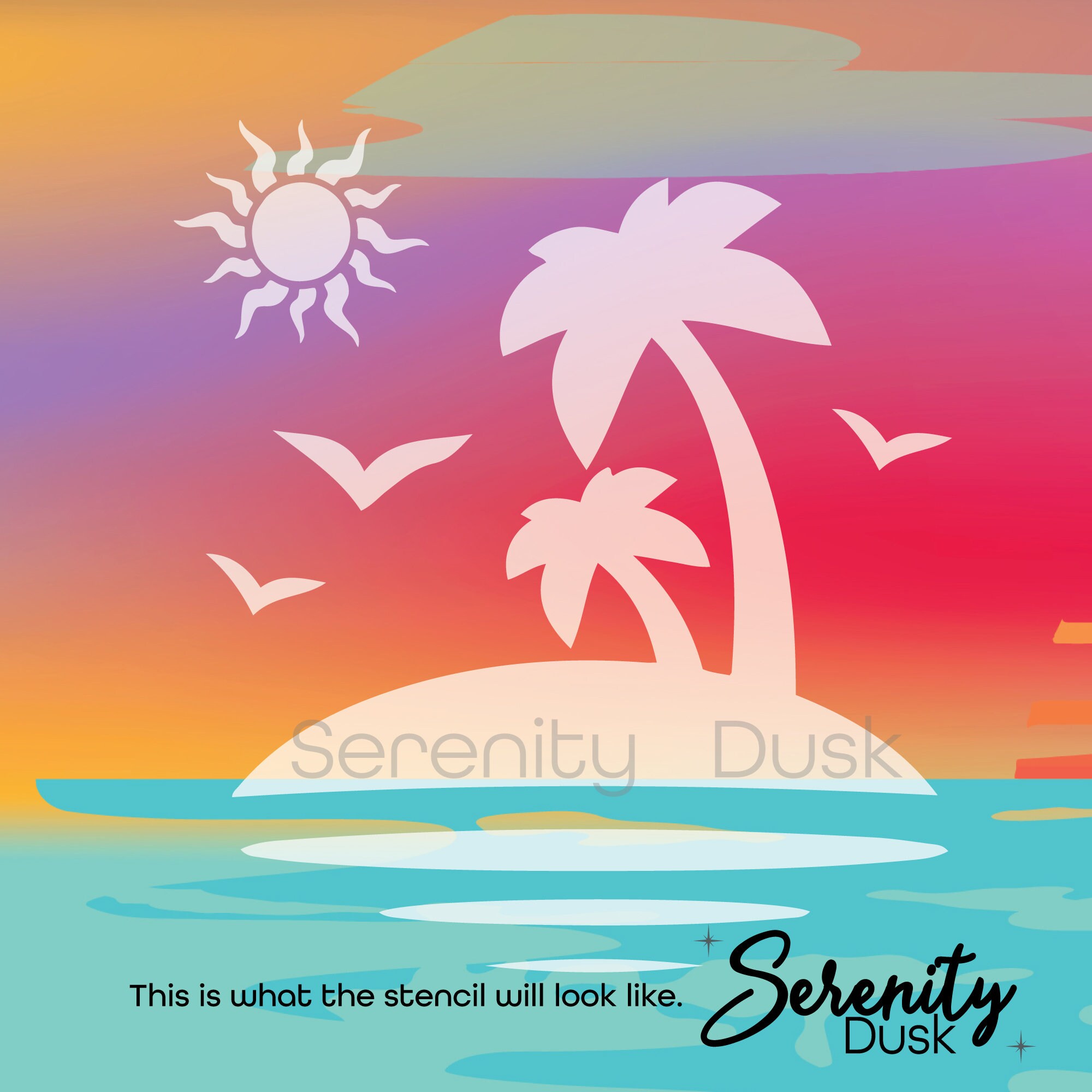Palm Tree Sunset Stencil Sunset Stencil Reusable Stencil | Etsy