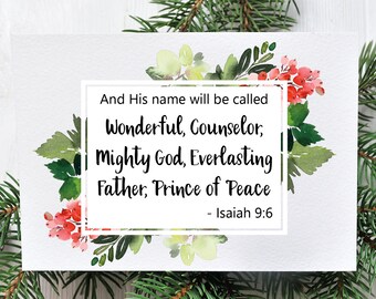 Lámina navideña con las Escrituras de Isaías 9:6, decoración cristiana para pared (descarga digital)
