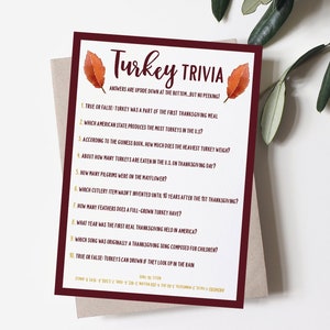 Turkey Trivia Printable Game, Thanksgiving Trivia Questions Game, Interactive Thanksgiving Games, Thanksgiving Dinner Trivia Activity