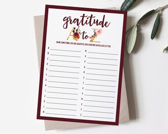 Juego de Acción de Gracias de la A a la Z, actividad imprimible para la cena (descarga digital)