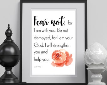 Impresión bíblica de Isaías 41:10, arte mural cristiano floral (descarga digital)