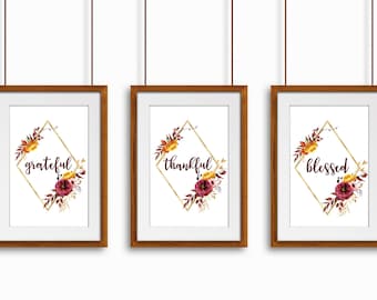 Conjunto de arte imprimible "Agradecido, agradecido, bendecido otoño" (descarga digital)