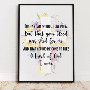 Just As I Am Vintage Hymn Print, Christian Hymn Signs, Biblical Wall Decor, Christian Wall Art, Bible Verse Printable Art, Scripture Print