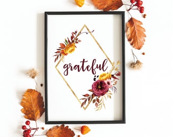 Imprimible de agradecimiento: Colores de otoño, Decoración de Acción de Gracias (Descarga digital)