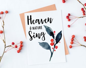 Tarjetas de Navidad caseras, cielo y naturaleza cantando, tarjetas de Navidad imprimibles, tarjetas hechas a mano, tarjetas de felicitación de Navidad, tarjeta digital