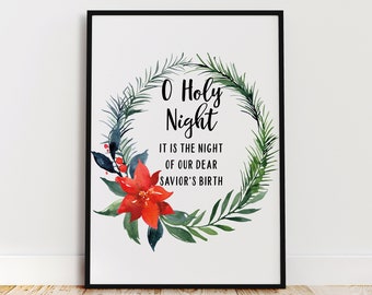 O Holy Night Christmas Digital Print, Christmas Carols, Printable Wall Art, Christmas Song Print, DIY Christmas Decor, Digital Download