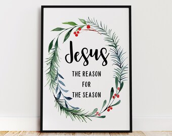 Lámina artística de corona navideña, Jesús es la razón, decoración navideña (descarga digital)