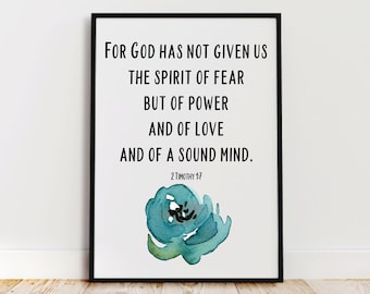 Versículo bíblico de 2 Timoteo 1:7, impresión de las Escrituras cristianas (descarga digital)