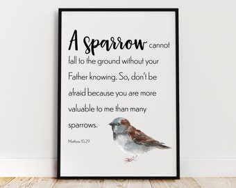 Matthew 10:29 Bible Verse Wall Art Printable, Instant Download, Bird Printable Art, Scripture Wall Art, Christian Wall Decor