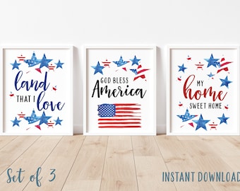 Láminas "Dios bendiga a Estados Unidos", arte mural patriótico (descarga digital)