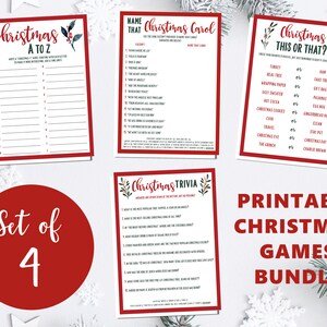 Holiday Party Games, Christmas Printable Games Bundle, Christmas Trivia, Name That Carol, A to Z, This or That, Digital Download, Set of 4