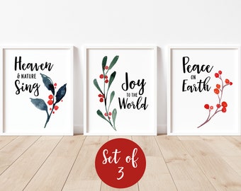 Láminas de villancicos navideños, decoración de pared navideña en acuarela (descargas digitales)