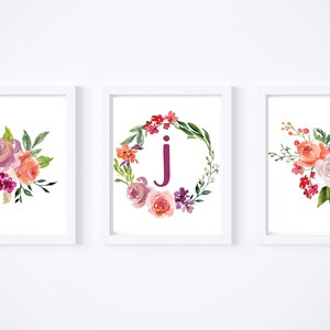 Acuarela Floral Inicial Digital Descargar, Carta J Monogram A Digital Descargar, Imprimible Guardería Signo Bebé Niña. Set Floral de Acuarela.