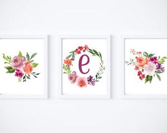 Aquarell Blumen Monogramm Buchstabe E (Digitaler Download)