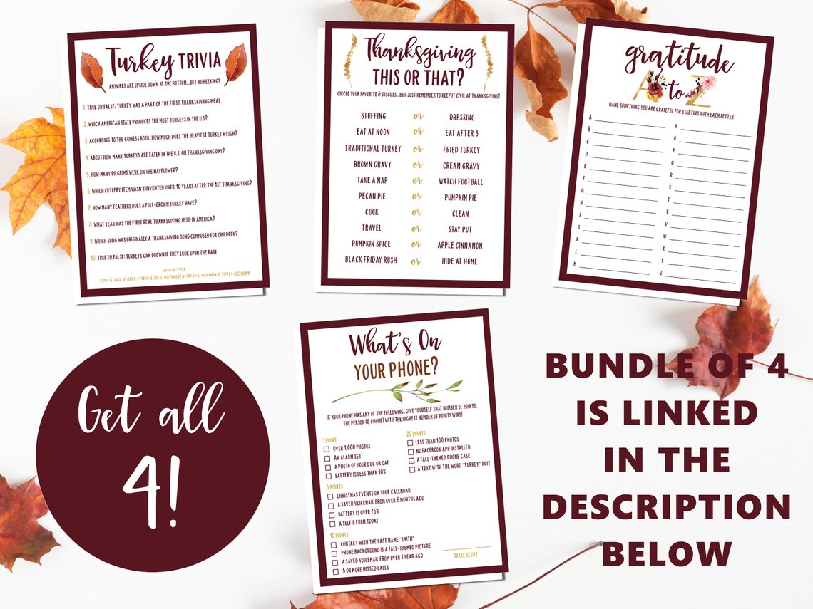 Thanksgiving Dinner Games Printable Games Thanksgiving - Etsy