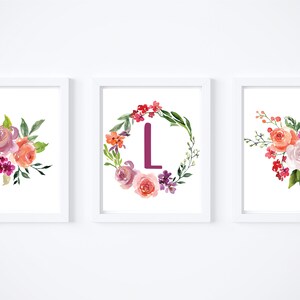 Acuarela Floral Inicial Descarga Digital, Carta L Monograma Descarga Digital, Imprimible Vivero Signo Bebé Niña. Conjunto floral de acuarela.