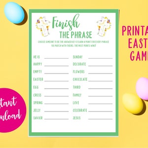 Easter Printable Games, Easter Finish the Phrase Game, Faith Based Games, Printable Activities for Kids, Easter Family Games, Kid Easter