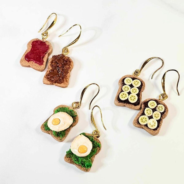 Toast Earrings, Breakfast Earrings, EggnAvo, PBnJ, Nutella, Statement Earrings, Novelty Earrings, Gifts, Polymer Clay Earrings, Food Jewelry