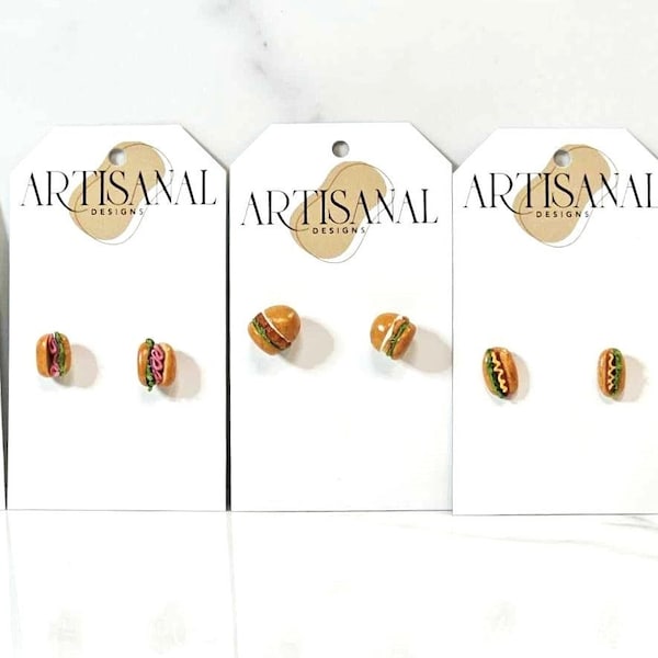 Hamburger, Chicken Burger, Deli Sandwich, Chicken Sub, Miniature Food Jewelry, Fast Food, Stud Earrings, Statement, Novelty Earrings, Gifts