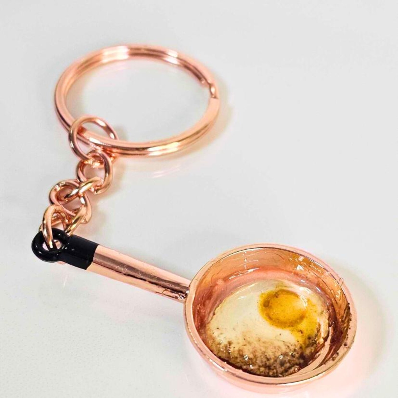 Waffle Keychain, Fried Egg Keychain, Pan Charm, Rose Gold Keychain ...
