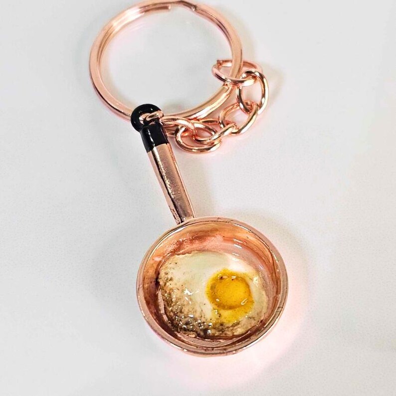 Waffle Keychain, Fried Egg Keychain, Pan Charm, Rose Gold Keychain ...