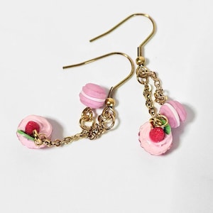 Cupcake & Macaron Matching Earrings, Food Earrings, Polymer Clay, Dangle Earrings, Gift, Food Jewelry, Statement, Novelty, Cute, Miniature