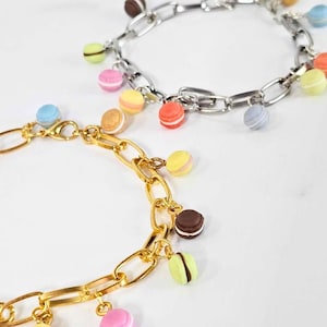 Food Bracelet, Macaron Bracelet, Charm Bracelet, Rainbow, Bright, Cute, Gift, Dessert Food Jewelry, Miniature Food Bracelet, Miniature Food