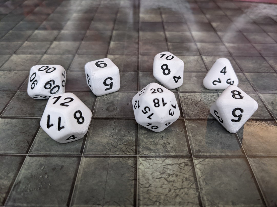 Weighted D&D 7 Dice Set D20, D4, D6, D8, D10, D12, D100 3D Printed