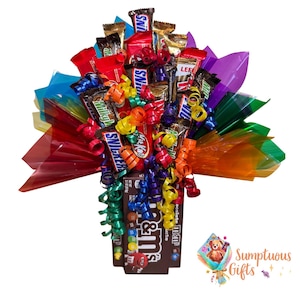 M&M Base Chocolate Candy Bouquet  Birthdays - Graduation - Quarantine - Get Well Soon - Congratulations - Best Wishes -Thinking of You
