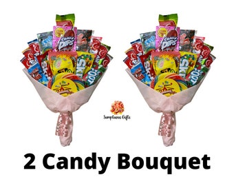 2 Bulk Large Candy Hand Tie Bouquet - Birthday - Graduation - Quarantine - Get Well Soon -Congratulations - Best Wishes -Thinking of You