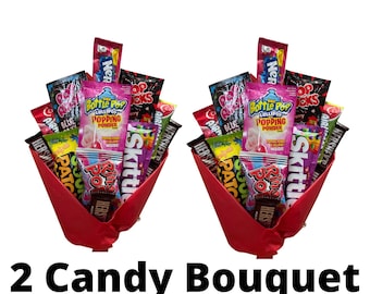 2 Bulk Candy Chocolate Hand Tie Bouquet - Birthday - Graduation - Quarantine - Get Well Soon -Congratulations - Best Wishes -Thinking of You