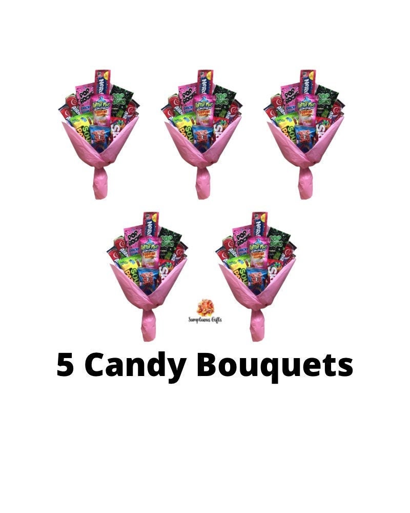 Small Candy Bouquet 5 Bulk- Birthday - Graduation - Quarantine - Get Well Soon - Congratulations - Best Wishes -Thinking of You - Thank You