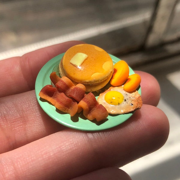 Miniature 1:12 Breakfast Pancakes Eggs Bacon Polymer Clay Dollhouse Doll Toy Breakfast Diner