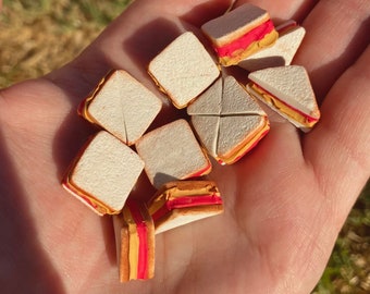 Miniature Peanut Butter Strawberry Jelly Jam Sandwiches for Dollhouse Breakable in Halves and Quarters