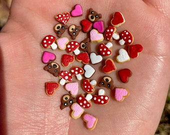 Miniature Micro Cookies for Toy Dollhouse Dolls Heart Mushroom Teddy Bear Polymer Clay Food