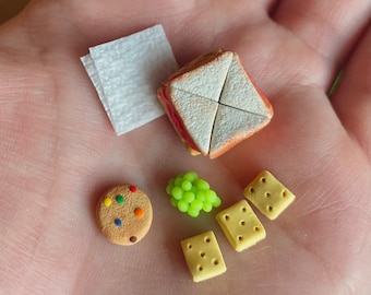 Miniature Sack Lunch for Dollhouse School Picnic Doll Toys Sandwich Fruit Brownie Cookie Crackers in Paper Bag