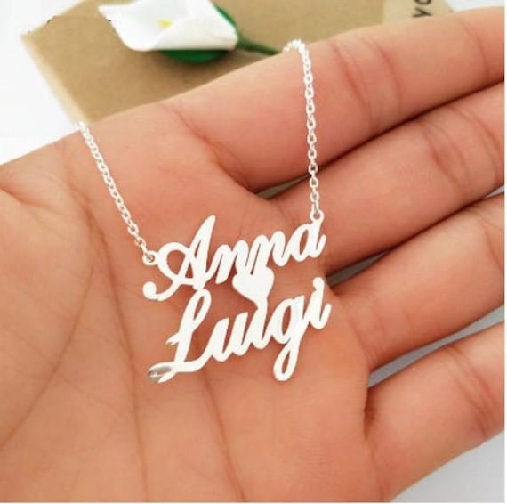 Custom Double Name Necklace-Personalized Necklace Two Names In Heart Custom Couple Name Necklace-Personalized Couples Name Choker- #NN-36