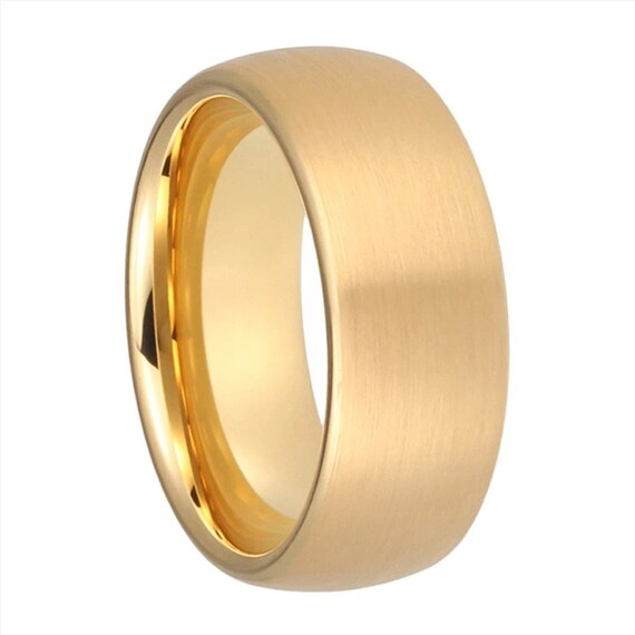 Men Gold Tungsten Ring- 8mm Comfort fit band-Tungsten Carbide Brushed-Anniversary-Gift-Engagement Domed ring-wd-61