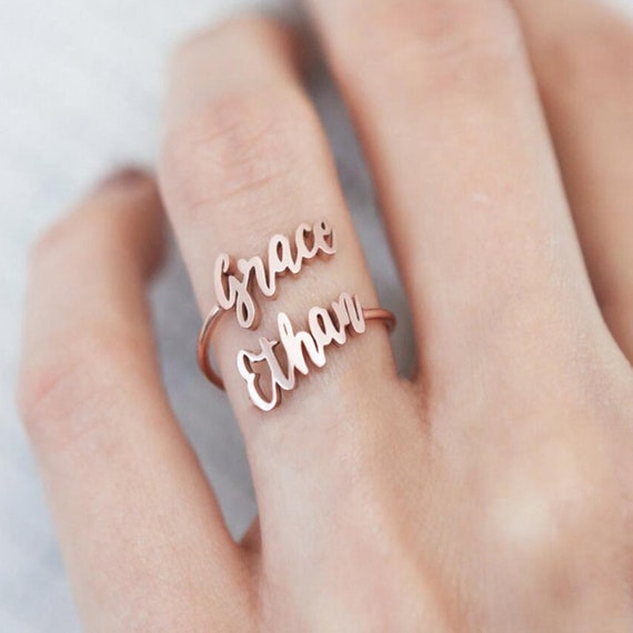 Custom Name Ring-Two Name Ring-Statement Ring-2 Name Ring-double Name Ring-Couple Ring-Personalized Jewelry-NR-08