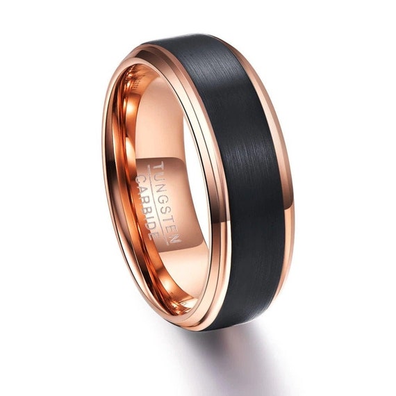 Tungsten Ring-Men woman Wedding Band-6mm/8mm Mens-Ring Brushed Matte with Rose Gold Edge-Men Wedding Ring-Engagement Band-Wedding Ring#wd-16