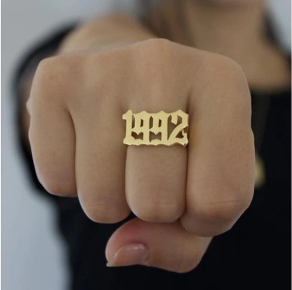 Personalized Number Ring,Birth year ring Personalized Birth Year Ring Old English Number Birth Year Ring Custom Name Ring -NR-05