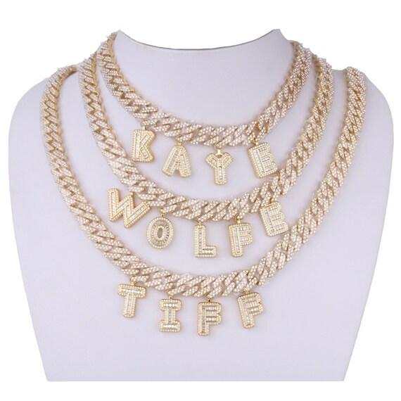 Gold Plated Iced Out bubble letter pendant with Rope chain Men's Jewelry Hip Hop style-Custom Bubble letter.Custom Name necklace-#ICN-41