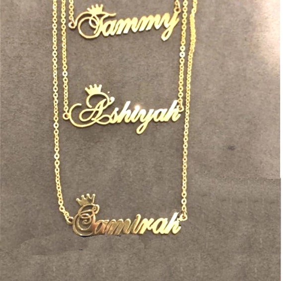 Crown Name Necklace-Crown Necklace-Personalized Necklace-Name Necklace-Customized Jewelry-Custom Nameplate Necklace-#NN-06