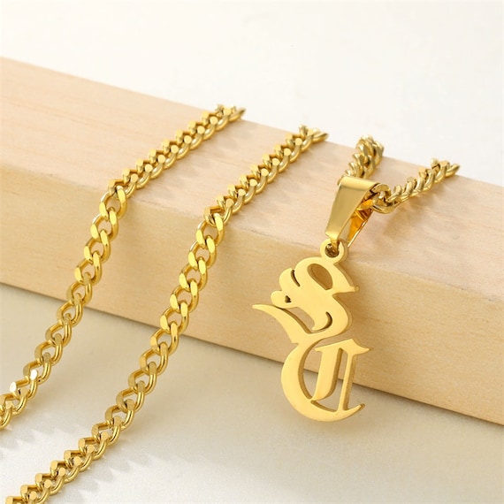 2 Initial Necklace-Personalized Name Necklace-Gothic Name Necklace--2 Letters Necklace-2 Initial Charm-Woman Jewelry-NN-27