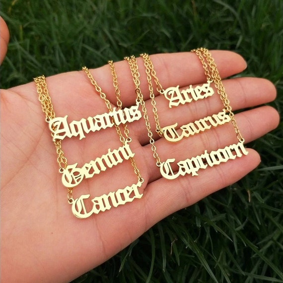 Zodiac Necklace-Custom Name Necklace-Zodiac Letters Necklace-Constellation Pendant Necklace-Personalized Name Necklace-Gift for fiancee#N-75