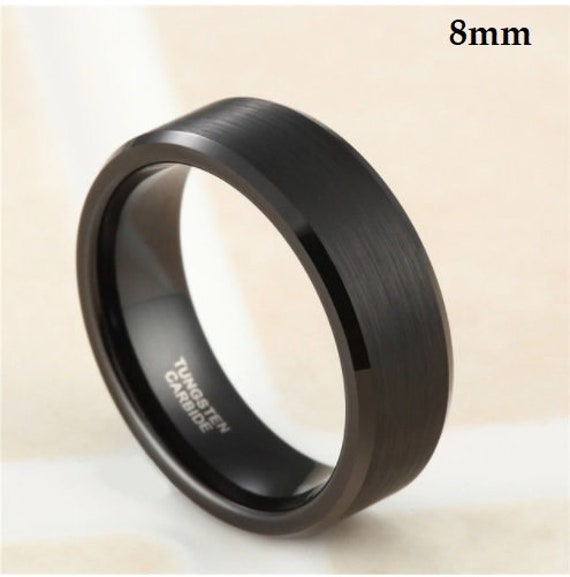 Black Wedding Band-Wood Sleeve Tungsten Ring-Men 8mm Comfort fit--Black Tungsten Ring-Men's Black Wedding Band--#wd-18